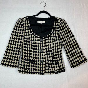 Trina Turk Ivory Black Diamond Pattern Wool Blazer Jacket 2